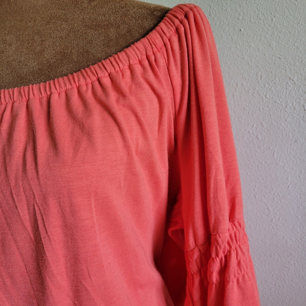 Notations Coral Pink Off The Shoulder Bell Sleeve Festival Peasant Womens Large - Picture 4 of 10